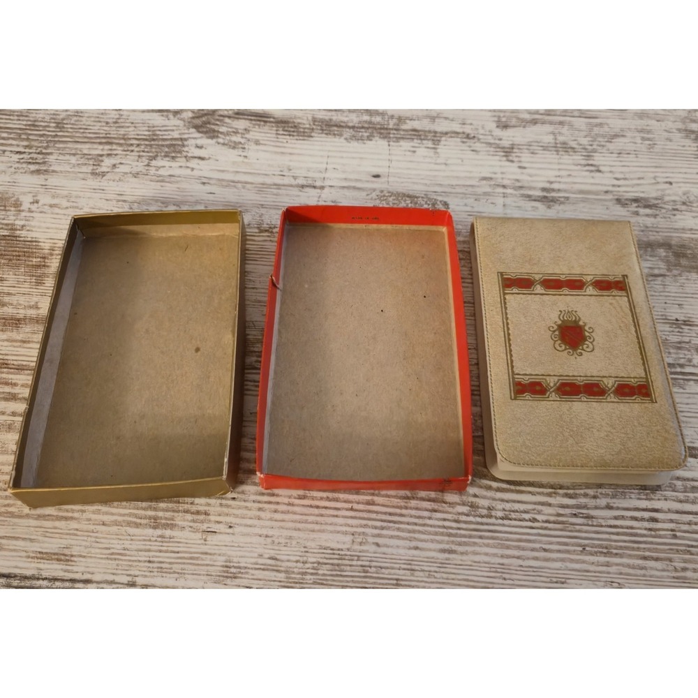 Vintage Slim Note Pad in Decorative Box Shield Emblem Cream Red Gold Stationery